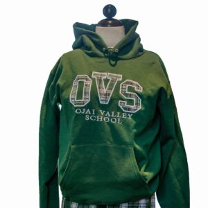 Green OVS Pullover Hoodie with Plaid Letters